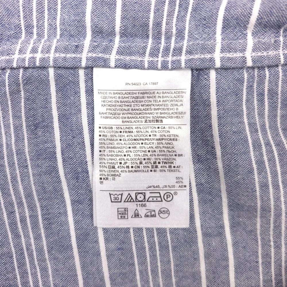 Banana Republic Mens Shirt S Blue White Striped Linen Cotton Short Sleeve Button
